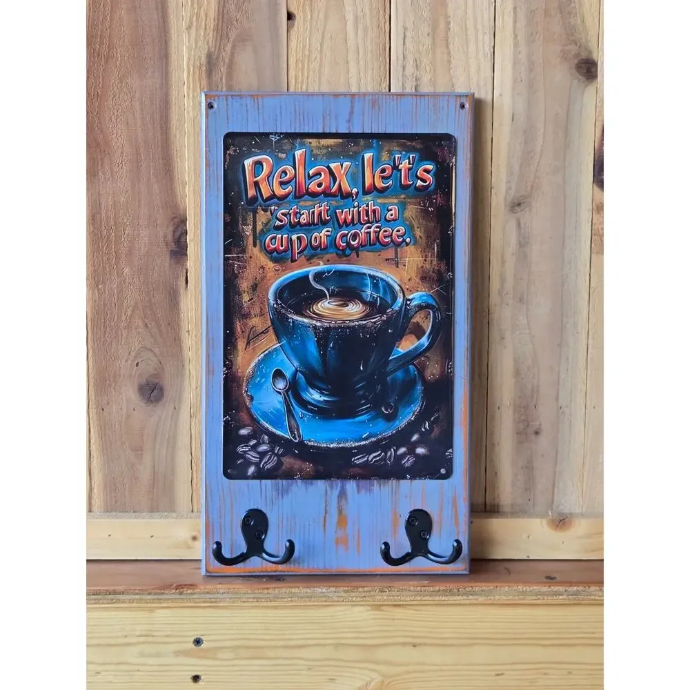 Rustic Coffee Mug, Leash, Key Holder, Wall Mounted, Solid Wood Handcrafted New